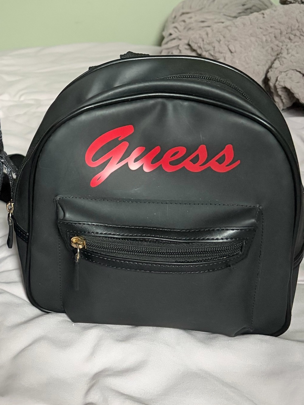 Guess Black Mini Backpack with Red Script Logo